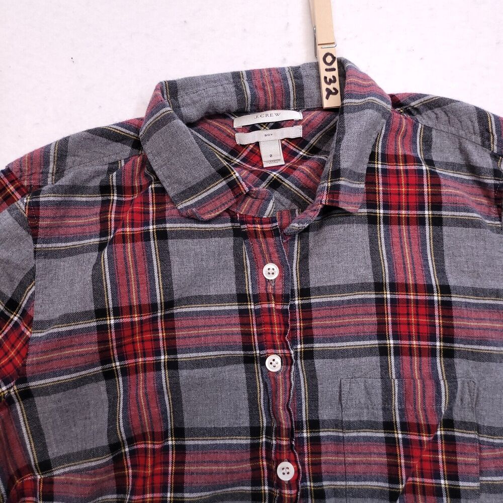 JCrew Casual Button Up Long Sleeve Shirt Youth Boys Size 2 Gray Red White